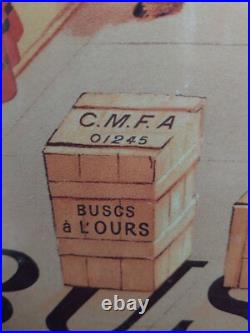 Grand Carton Publicitaire Buscs A L'ours, Fin Xixème, Imprimerie Pacon, Paris, Tbe