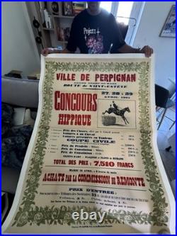 Grande affiche ancienne CONCOURS HIPPIQUE Perpignan 1901 142x106 Belle Époque