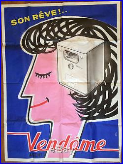 Grande affiche publicitaire années 60 vintage vendome Son rêve. Rare