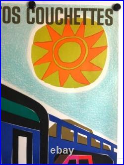 Guy Georget Trains Autos Couchettes Affiche Originale Très Rare 1968