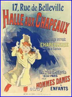 HALLE AUX CHAPEAUX Affiche originale entoilée / Litho Jules CHÉRET (1892)