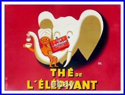 Hervé MORVAN Thé de l'éléphant, affiche ancienne originale signée 1952