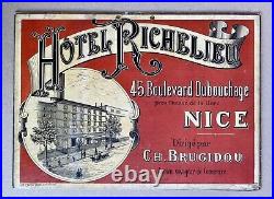 Hôtel Richelieu 45 Bd Dubouchage à Nice /Ch Brugidou Panonceau lithographié 1900