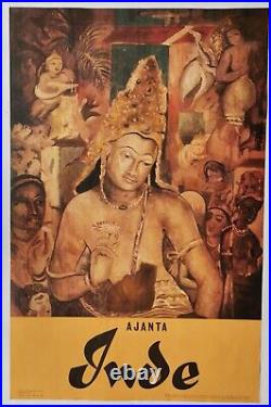 INDIA AJANTA Affiche lithographie Août 1961