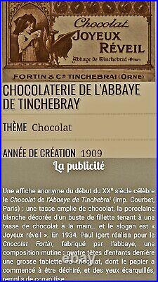 JOYEUX RÉVEIL Tinchebray Pub. Grande Tôle Zinc Peinte CHOCOLAT 1910. Originale