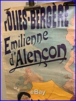 Jules CHERET Affiche Ancienne à restaurer FOLIES BERGÈRES E. DAlençon 1893