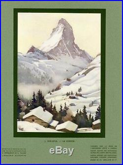 LE CERVIN (Suisse) par Jean DOLLFUS Gravure originale entoilée HACHETTE 1936