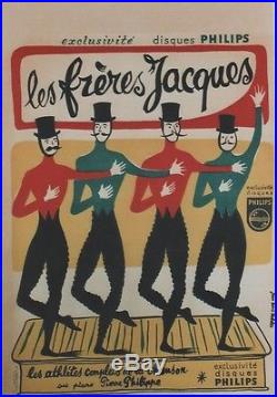 LES FRERES JACQUES Affiche originale entoilée Litho Jean Denis MALCLES 43x63cm