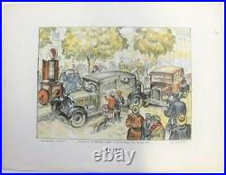 LITHO LITHOGRAPHIE AUTO 1930 AUTOMOBILE POMPE CHARIOT à ESSENCE AUTOMOBILIA