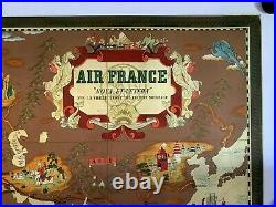 Lucien BOUCHET Affiche Ancienne Originale ENTOILÉE 1939 Planisphère AIR FRANCE