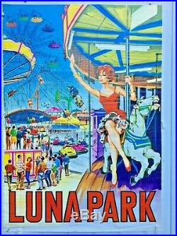 Lunapark Affiche originale Fête foraine pin-up manège cheval de bois Italie 1950