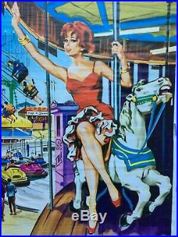 Lunapark Affiche originale Fête foraine pin-up manège cheval de bois Italie 1950
