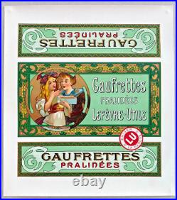 MUCHA LU Lefèvre-Utile Gaufrettes Pralinées Étiquette chromo-lithographié rare