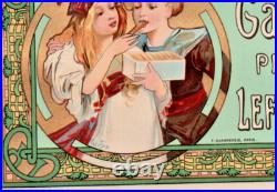 MUCHA Lefèvre Utile Gaufrettes Pralinées Étiquette chromo lithographié brillante