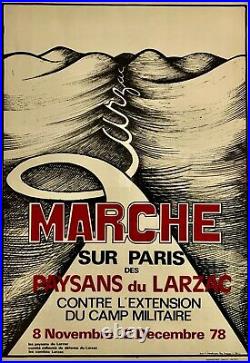 Marche des paysans du Larzac sur Paris, AFFICHE ENTOILÉE 1978 Gardarem lo Larzac