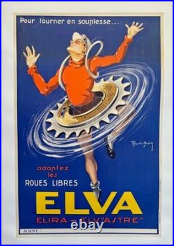 Martin DUPIN Roues libres ELVA, affiche ancienne originale signée 1930