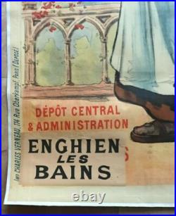 Monastine Liqueur Alcohol 1892 Eugene Oge Rare Affiche Litho Originale Entoilee
