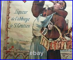 Monastine Liqueur Alcohol 1892 Eugene Oge Rare Affiche Litho Originale Entoilee