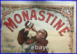 Monastine Liqueur Alcohol 1892 Eugene Oge Rare Affiche Litho Originale Entoilee