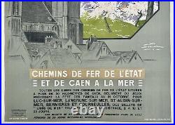 Normandie / Chemin de fer de L'Etat Affiche De Caen à la Mer Dorival 1912