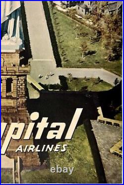 Original Vintage Affiche New York Capitale Airlines Voyage Tourisme Lin