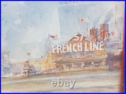Originale affiche d'agence Compagnie Générale Transatlantique SS Ile de France
