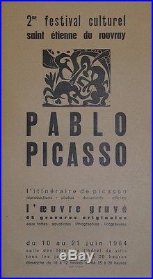 PABLO PICASSO / EXPO SAINT ETIENNE DU ROUVRAY 1964 Affiche originale entoilée