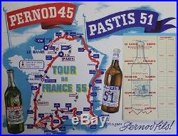 PERNOD 45 / PASTIS 51 (TOUR de FRANCE 55) Affiche originale entoilée 66x52cm