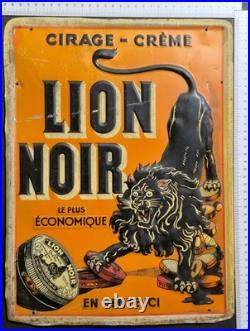 PLAQUE PUBLICITAIRE ANCIENNE METAL SÉRIGRAPHIÉ LION NOIR CIRAGE CREME circa 1930