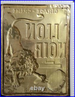 PLAQUE PUBLICITAIRE ANCIENNE METAL SÉRIGRAPHIÉ LION NOIR CIRAGE CREME circa 1930