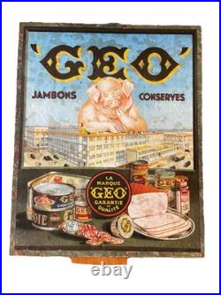PLV années 20 signé Joë Bridge pour GEO Jambons Conserves cochon