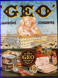 PLV années 20 signé Joë Bridge pour GEO Jambons Conserves cochon