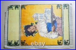 PROJET AFFICHE ancien ORIGINAL peinture signée JOS GIRARD, FEMME, PORCELAINE