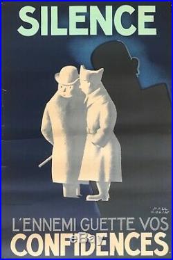 Paul Colin Affiche Ancienne Litho Silence Propagande 39/45 Vintage Poster