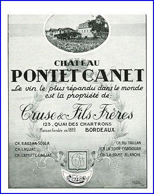 Publicité Ancienne Château Pontet Canet Cruse & Fils 1939 (P. 6 + 3 + 7)