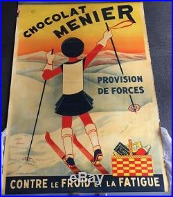Publicité Lithographie sur zinc Chocolat MENIER au ski E. Roumy EDIA Paris1930