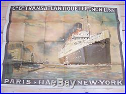RARE AFFICHE ANCIENNE 1910 D A SEBILLE CIE GENERALE TRANSATLANTIQUE SS FRANCE