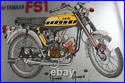 RARE AFFICHE POSTER YAMAHA FS1 CUTAWAY SS50 moped 49 cc 1970 minibike mini moto