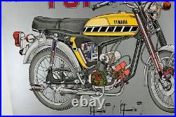 RARE AFFICHE POSTER YAMAHA FS1 CUTAWAY SS50 moped 49 cc 1970 minibike mini moto