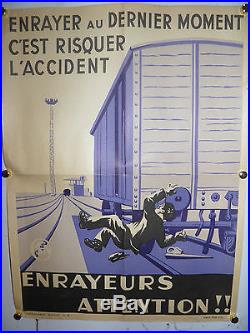RARE AFFICHE PUBLICITAIRE SNCF 1959 ENRAYEURS ATTENTION