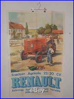 RARE AFFICHE PUBLICITAIRE TRACTEUR RENAULT 22/30 CV ANNEE 1950