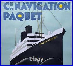 RARE Affiche Ancienne Cie navigation PAQUET de Max PONTY RÉÉDITION Clouet 1989