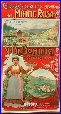 RARE Affiche CHROMOLITHOGRAPHIE de 1900 /1906 CHOCOLATE MONTE ROSA 030 X 055cms
