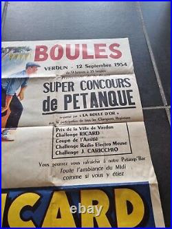 RARE Ancienne Affiche Original De 1954 Concours De Petanque Boules Ricard