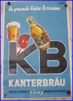 RARE Grande affiche originale ancienne bière KB illustrateur P. Raoul 1954