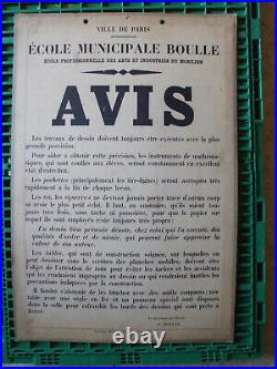 RARE affiche Ecole BOULLE 1895 typographie Estienne avis travaux dessins