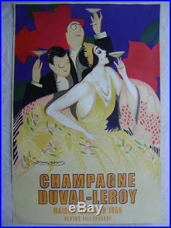 RARE affiche publicitaire lithographiée CHAMPAGNE DUVAL-LEROY à Vertus Mauzan