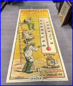 Rare 3.18 x 1.21 m Ancienne Affiche Publicitaire RIPOLIN Vavasseur thermomètre