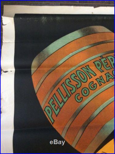 Rare Affiche 113cm/154cm COGNAC PELISSON LEONETTO VERCASON à restaurer