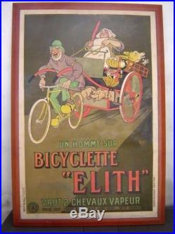 Rare Affiche Bicyclette ELITH signée MICH Déco Garage Automobile vélo Cycle